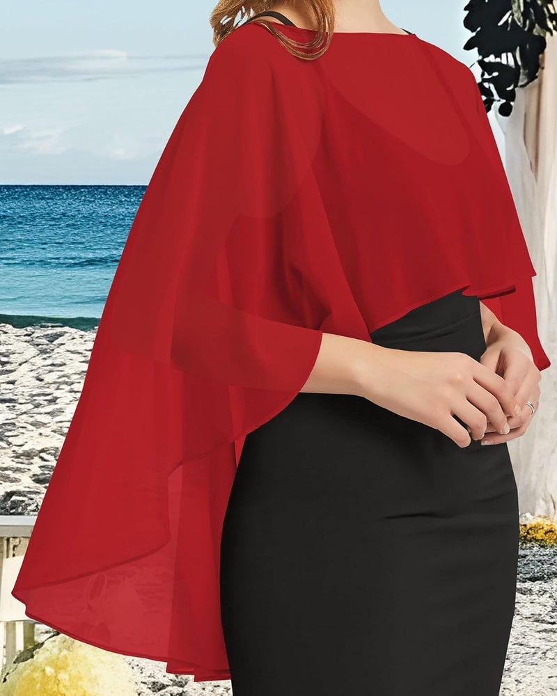 CHICGAL Womens Capelets Shawls and Wraps for Evening Dress Chiffon Capes Wedding Cover Up - Image 3